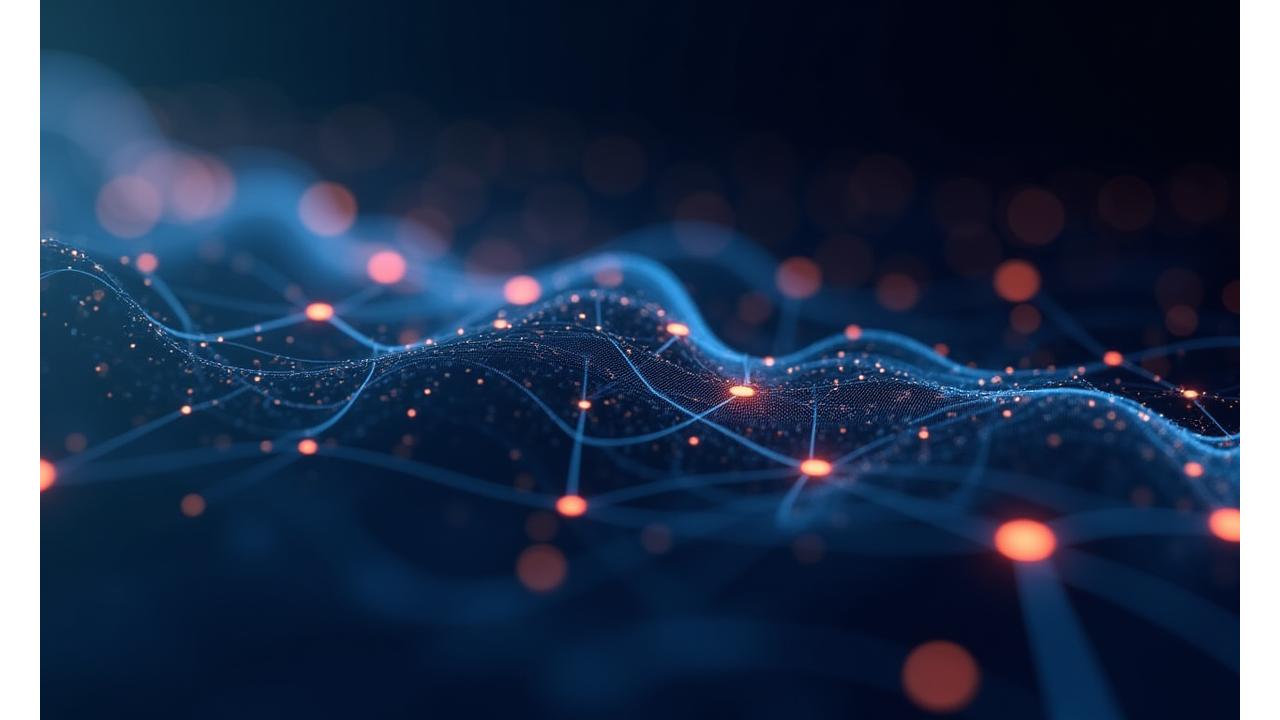 Veri akışını ve optimizasyonu gösteren, pürüzsüz hatlara sahip soyut bir ağ diyagramı