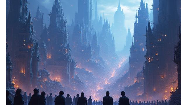 Devasa çok oyunculu online rol yapma oyunundan (MMORPG) şehir görünümü